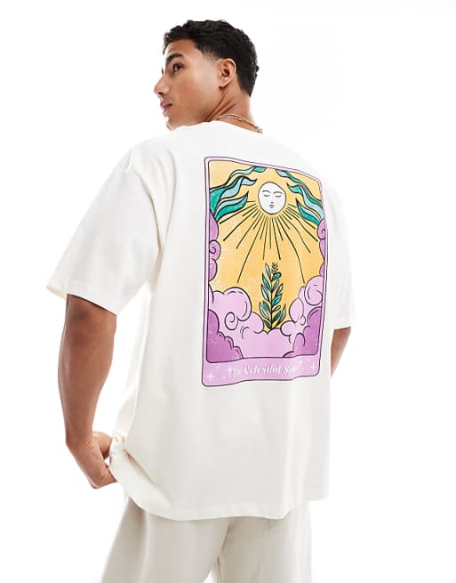 DESIGN oversized t-shirt with celestial graphic in off white