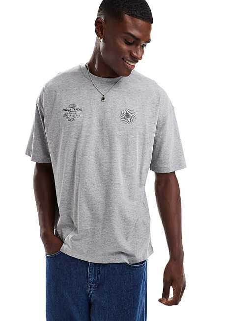 DESIGN Oversized T-shirt With Celestial Graphic In Grey Marl