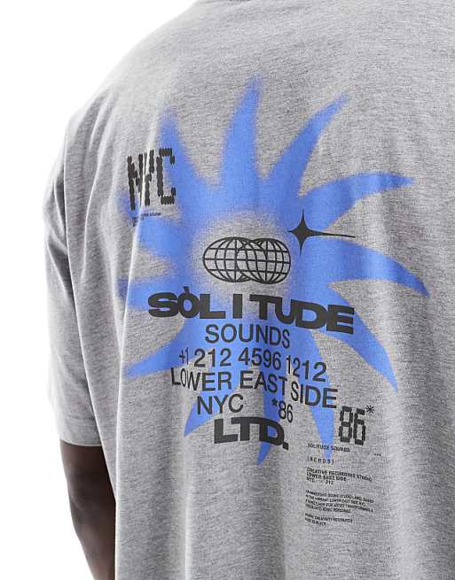 DESIGN Oversized T-shirt With Celestial Graphic In Grey Marl