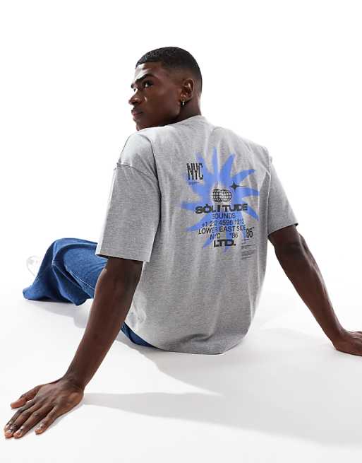 DESIGN oversized t-shirt with celestial graphic in grey marl