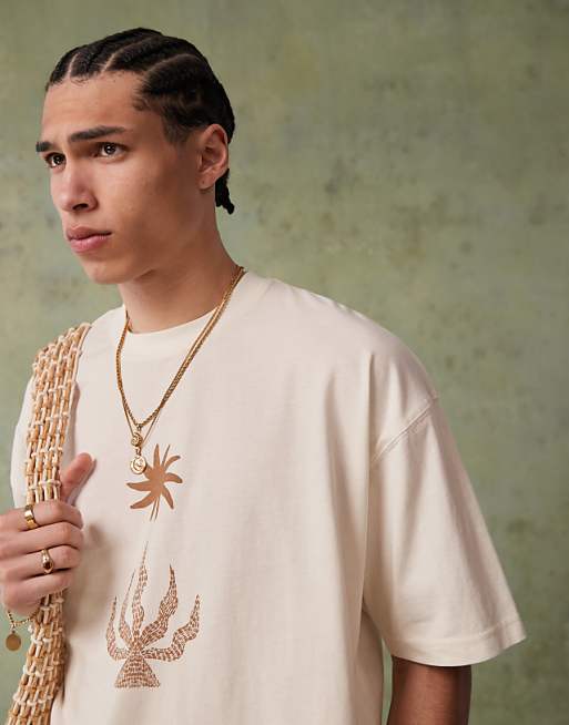 DESIGN Oversized T-shirt With Celestial Graphic In Cream