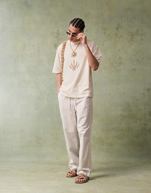 DESIGN Oversized T-shirt With Celestial Graphic In Cream