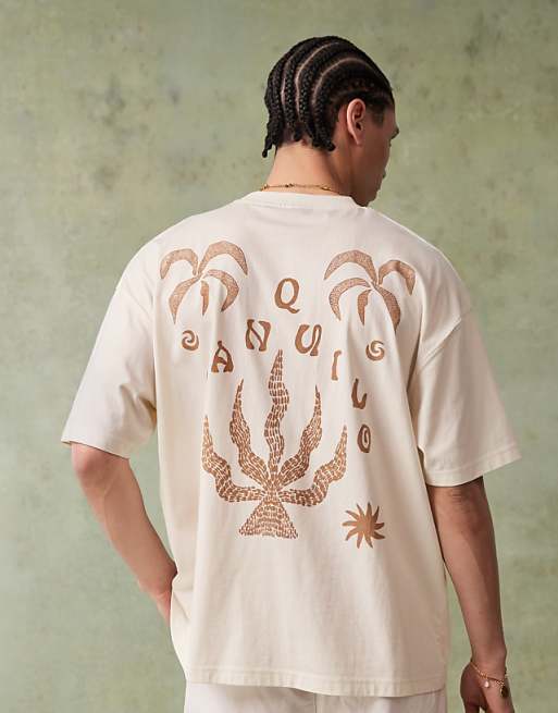 DESIGN Oversized T-shirt With Celestial Graphic In Cream