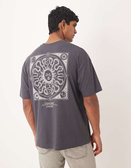 DESIGN Oversized T-shirt With Celestial Graphic In Charcoal