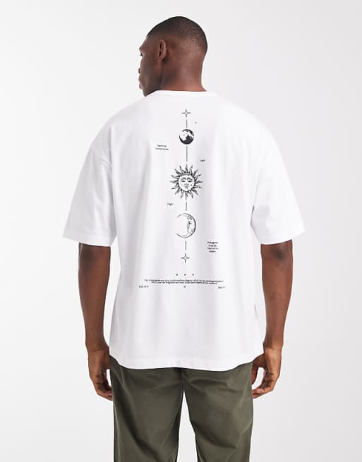 DESIGN oversized t-shirt with celestial spine print in white