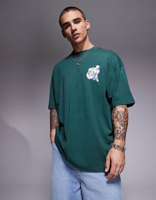 DESIGN Oversized T-shirt With Cherub Graphic In Green