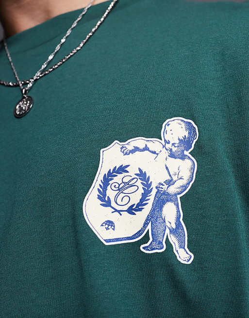 DESIGN Oversized T-shirt With Cherub Graphic In Green