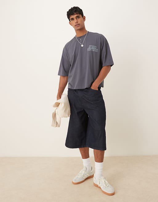 DESIGN Oversized T-shirt With Chest Embroidery In Washed Black