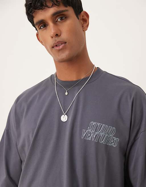 DESIGN Oversized T-shirt With Chest Embroidery In Washed Black