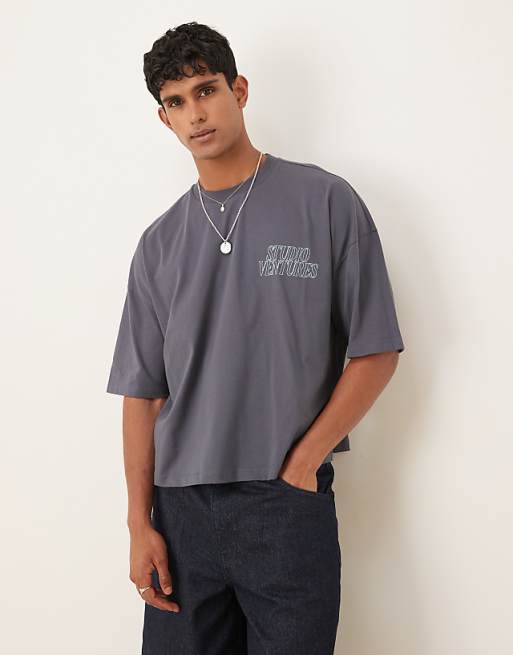 DESIGN oversized t-shirt with chest embroidery in washed black