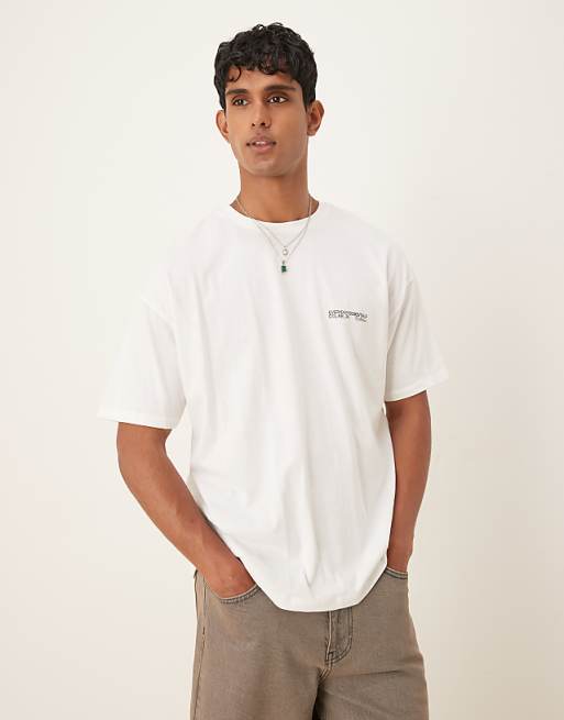 DESIGN oversized t-shirt with chest graphic in white