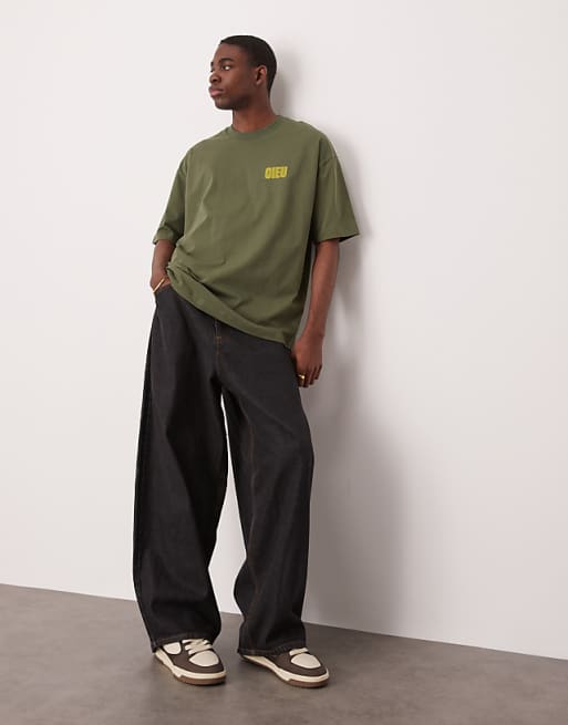 DESIGN Oversized T-shirt With Chest Print In Khaki