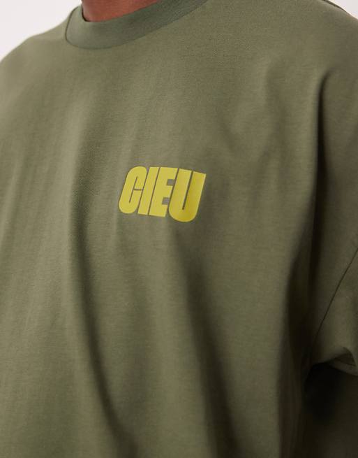 DESIGN Oversized T-shirt With Chest Print In Khaki