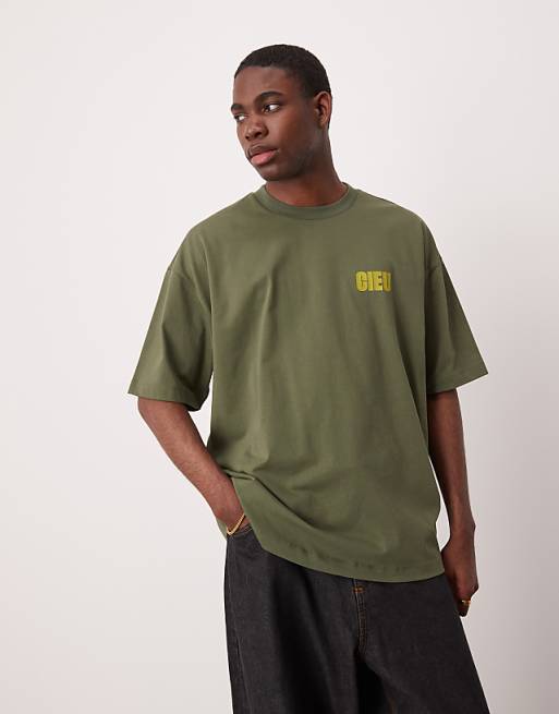 DESIGN oversized t-shirt with chest print in khaki