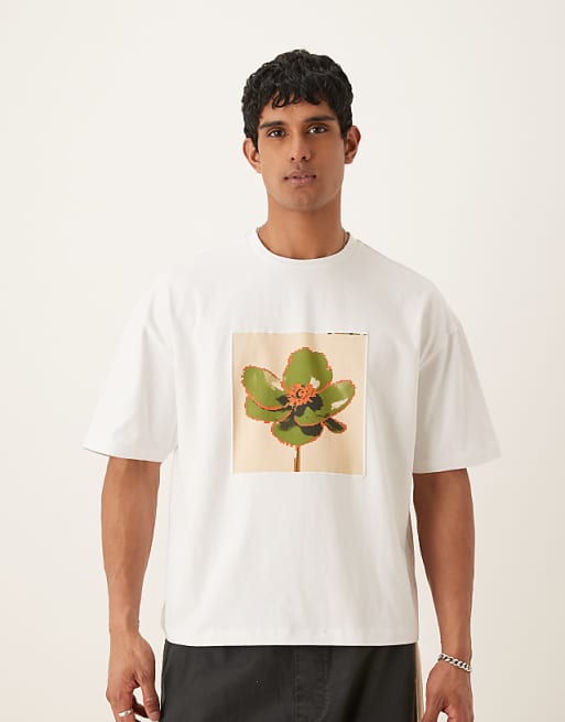 DESIGN oversized t-shirt with chest print in white