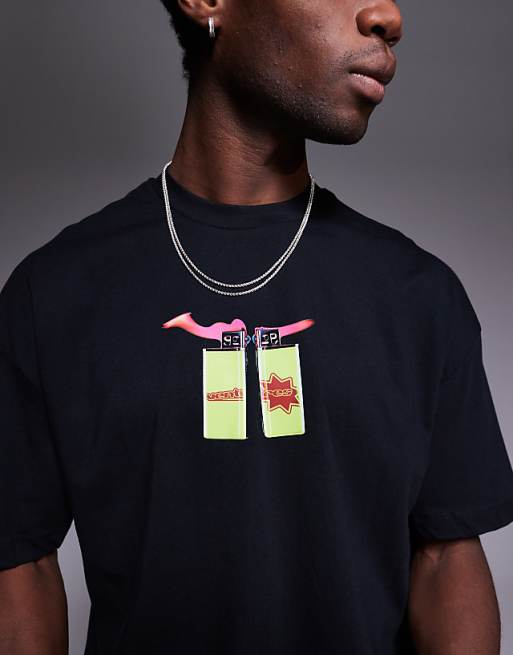 DESIGN Oversized T-shirt With Chest Print In Black