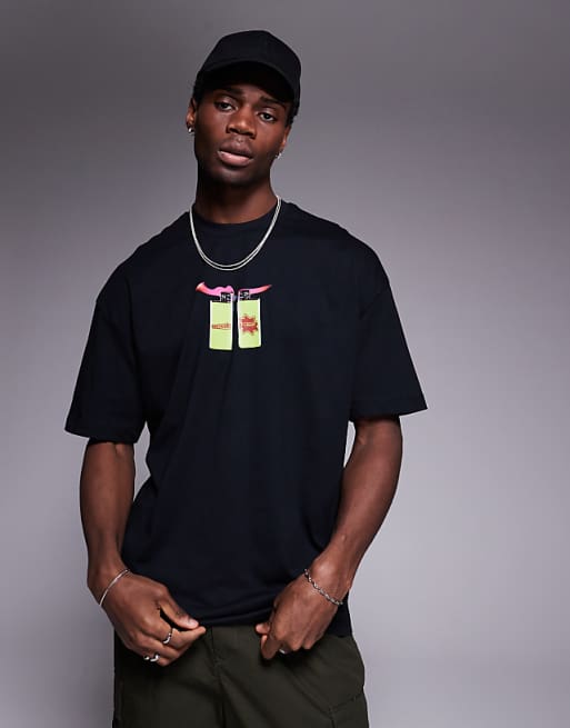 DESIGN oversized t-shirt with chest print in black