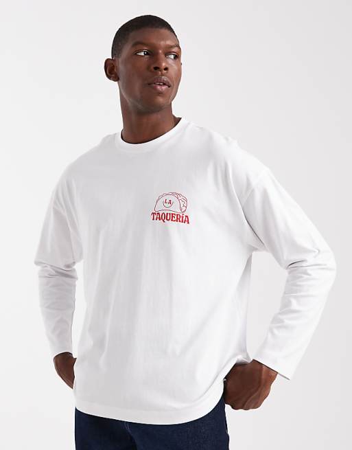 DESIGN oversized t-shirt with chest taco print in white
