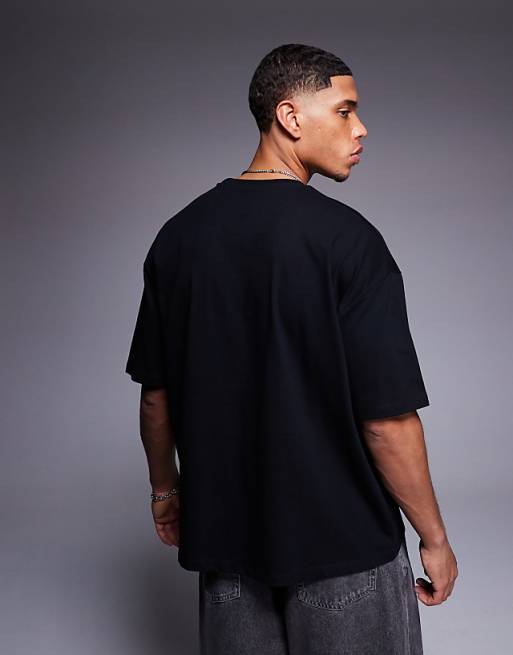DESIGN Oversized T-shirt With City Chest Embroidery In Black