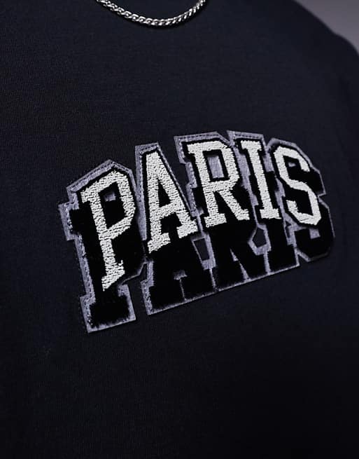 DESIGN Oversized T-shirt With City Chest Embroidery In Black