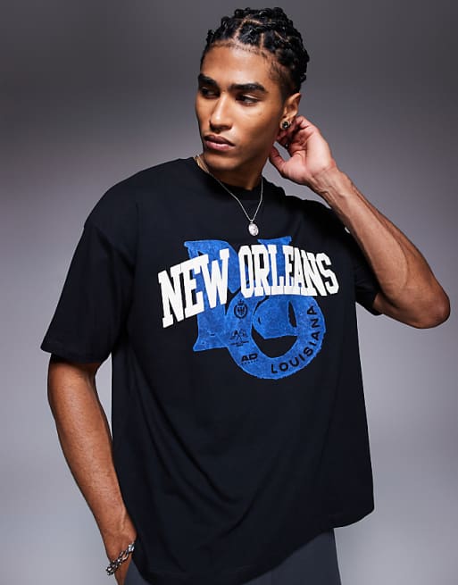 DESIGN oversized t-shirt with city graphic in black