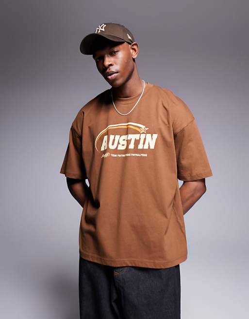 DESIGN Oversized T-shirt With City Graphic In Brown