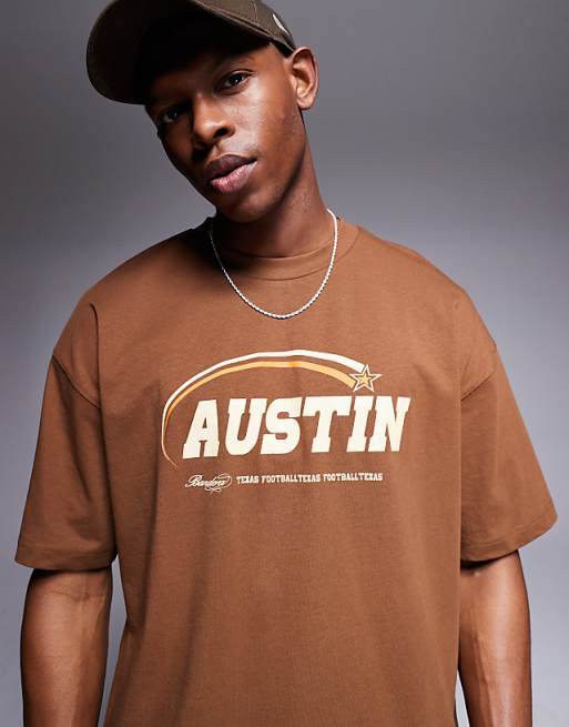DESIGN oversized t-shirt with city graphic in brown