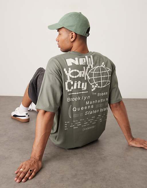 DESIGN Oversized T-shirt With City Graphic In Khaki
