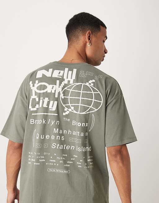DESIGN oversized t-shirt with city graphic in khaki