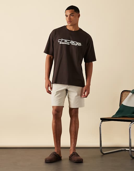 DESIGN oversized t-shirt with city graphic in brown