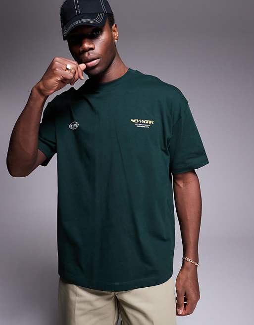 DESIGN Oversized T-shirt With City Graphic In Dark Green