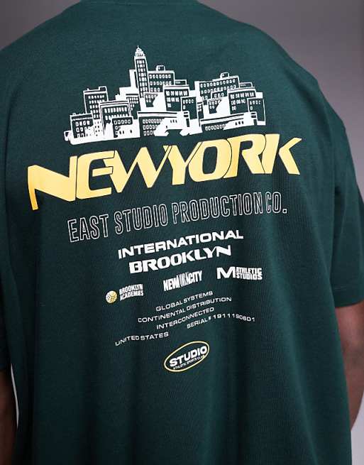 DESIGN Oversized T-shirt With City Graphic In Dark Green