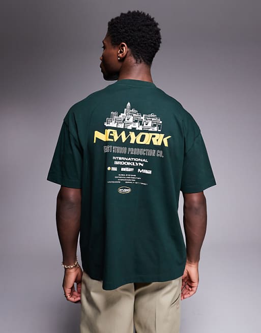 DESIGN oversized t-shirt with city graphic in dark green