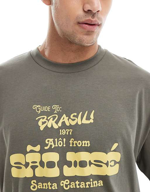 DESIGN Oversized T-shirt With City Graphic In Khaki