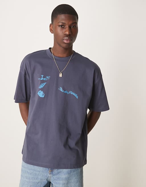 DESIGN Oversized T-shirt With City Graphic In Navy
