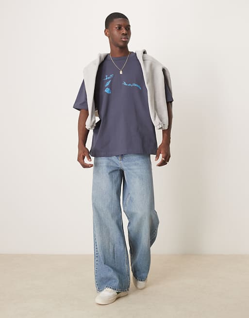 DESIGN Oversized T-shirt With City Graphic In Navy