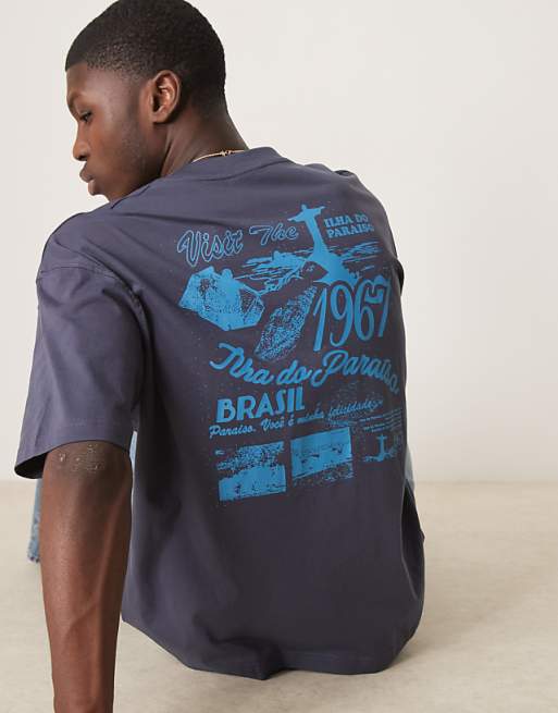 DESIGN oversized t-shirt with city graphic in navy
