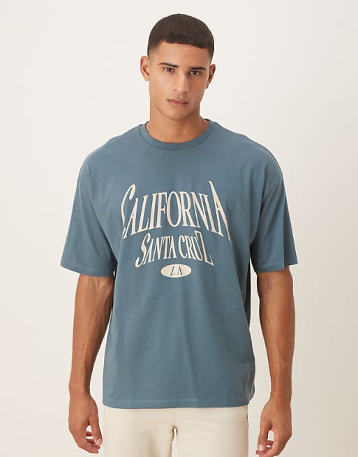 DESIGN oversized t-shirt with city graphic in dark grey