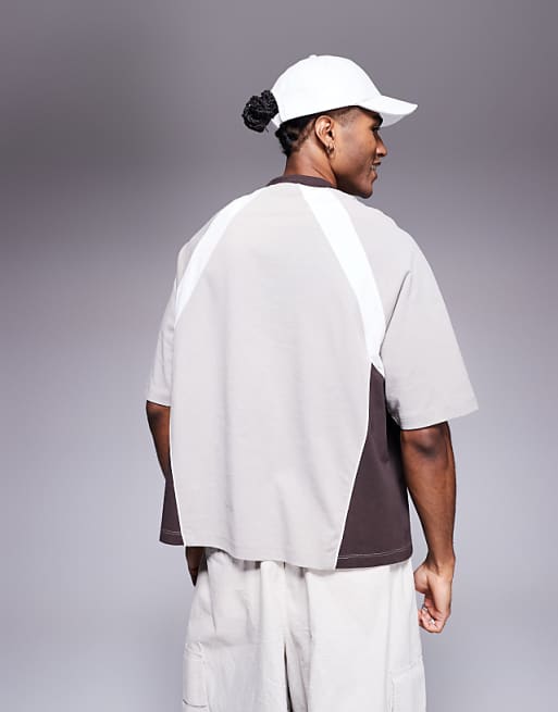 DESIGN Oversized T-shirt With Cut And Sew Tee And Sports Graphic In Grey