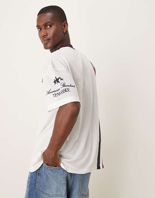 DESIGN Oversized T-shirt With Dropped Shoulder And Sports Graphic In White Airtex