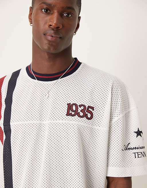 DESIGN Oversized T-shirt With Dropped Shoulder And Sports Graphic In White Airtex