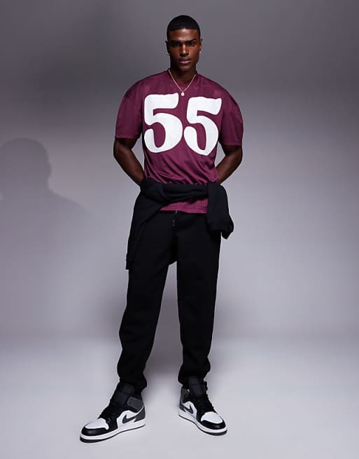 DESIGN Oversized T-shirt With Dropped Shoulder And Sports Graphic In Burgundy Mesh
