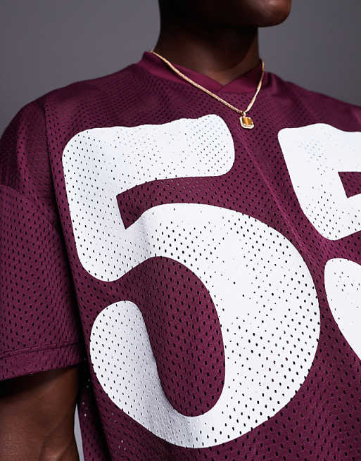 DESIGN Oversized T-shirt With Dropped Shoulder And Sports Graphic In Burgundy Mesh