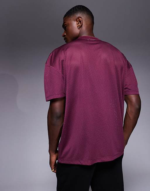 DESIGN Oversized T-shirt With Dropped Shoulder And Sports Graphic In Burgundy Mesh