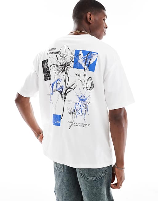 DESIGN oversized t-shirt with floral graphic in white