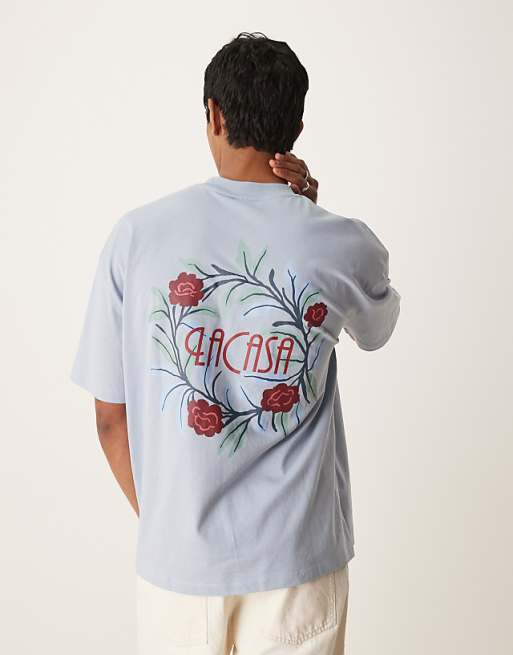 DESIGN oversized t-shirt with floral graphic in light blue