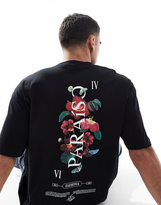 DESIGN Oversized T-shirt With Floral Graphic In Black
