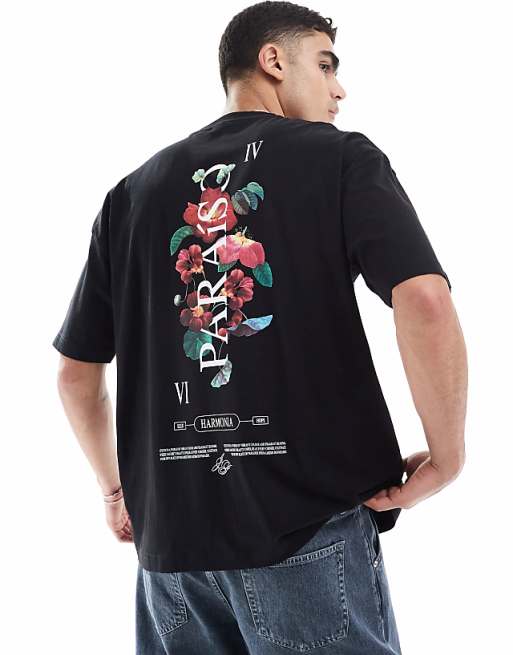 DESIGN oversized t-shirt with floral graphic in black