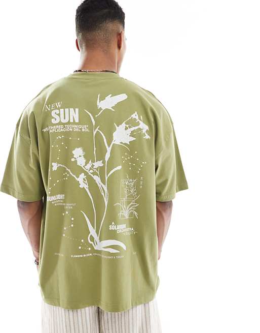 DESIGN Oversized T-shirt With Floral Graphic In Khaki
