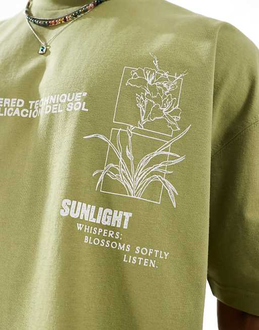 DESIGN Oversized T-shirt With Floral Graphic In Khaki